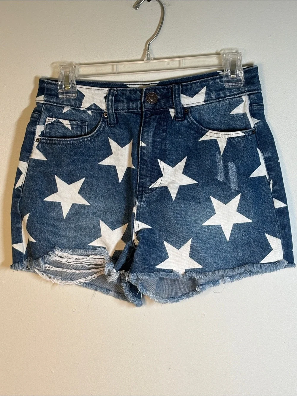 YMI Dark Blue Denim Shorts with White Star Print - Picture 1 of 6